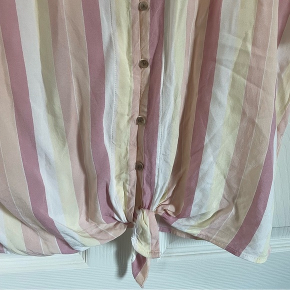 Como Vintage Tie Waist Blouse Striped Linen Blend Women's, Size Medium - Picture 3 of 4